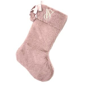 Victoria's Secret Valentines Stocking Mauve Pink Luxurious Faux Fur Poms Bow NWT